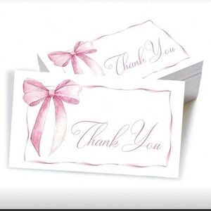 Set of 50 Thank You Cards Pink Bow Thank You Note Small Business Blank Back New